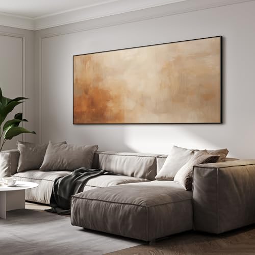 24"x46" Extra Large Framed Wall Art Beige Abstract Minimalist Neutral with Soft Brushstrokes Illustration for Home Living Room Bedroom Decor