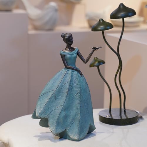 Fairy Statue Leaf Angel Girls with Dragonfly 7.4 x 5.25 x 12 Inch