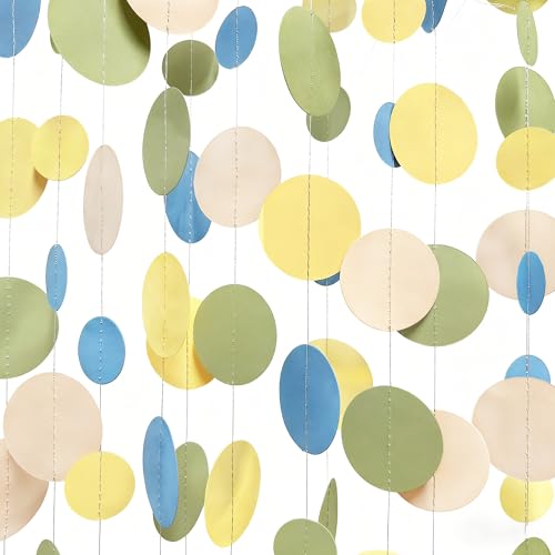 Sage Green Dusty Blue Yellow Beige Polka Dots Garlands Olive Green Macaron Yellow Dusty Blue Sand White Cream Nude Hanging Paper Circle Dots Streamer for Birthday Wedding Shower Party Decorations