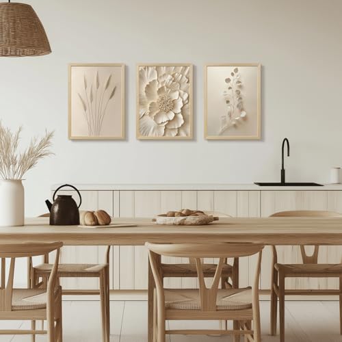 Wood Framed Neutral Beige Botanical Wall Art Set of 3 (3 Count)