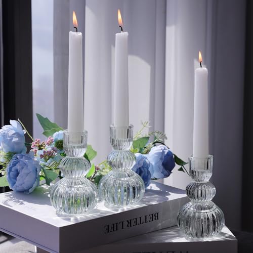 3pcs Clear Taper Candle Holders 4.3" H (3 Count)