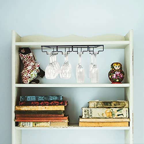 4 Rows Wine Glass Rack Under Cabinet Hanging Stemware Wine Glass Holder Under Shelf Wire Wine Glasses Racks Hanger for Bar