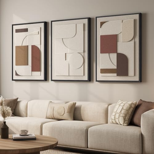 3D Textured Large Framed Neutral Abstract Wall Art for Living Room