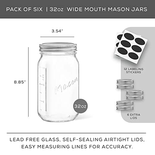32 Oz Mason Jars With Lids (6 Count)