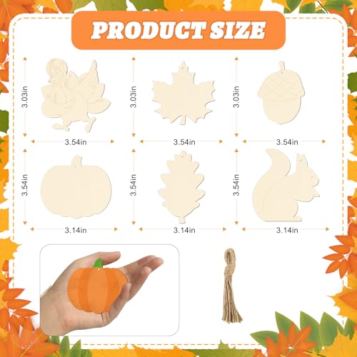 24 PCS Unfinished Wooden Thanksgiving Crafts Mixed Shaped Hanging Ornaments (24 Count)