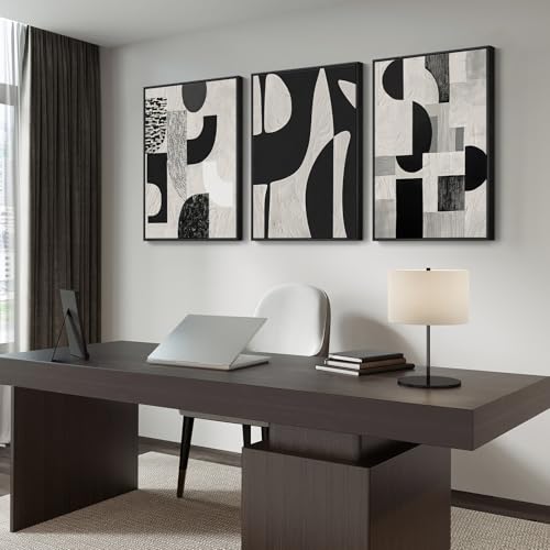 Large Framed Black and White Abstract Wall Art for Living Room (3 Count)