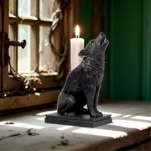 Gothic Black Wolf Candle Holder Statue