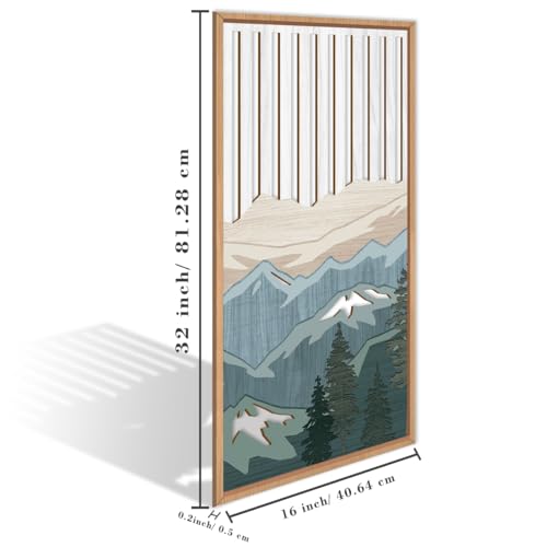 Large Mountain Wood Wall Art Framed Decor Set of 3