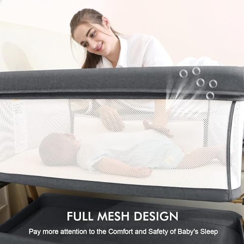 3-in-1 Baby Bassinet, Bedside Sleeper & Rocking Bassinet, Full Mesh