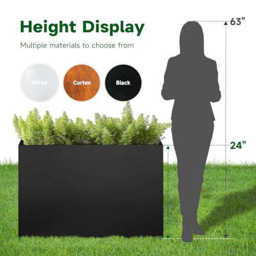 Metal Rectangular Planter 30" L x 12" W x 24" H Tall Black Metal Planter
