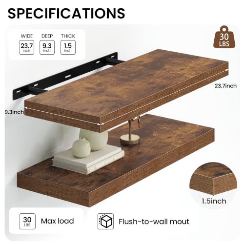 Floating Shelves 23.6" W x 9.3" D Brown Set of 2 (2 Count)