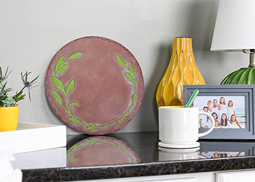 NAT & Jules Floral Laurel Wreath Leaves Pattern Dimensional Indoor Outdoor 12 inch Round Cast Resin Decorative Garden Stepping Stone