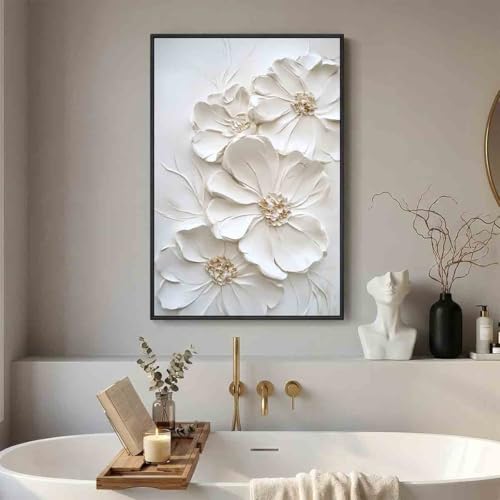 White Flower Canvas Wall Art White Floral Picture Abstract Print Blooming Flowers Wall Art Texture Floral Canvas Minimalist Botanical Prints Abstract Botanical Picture Room Decor 16x24inch No Frame