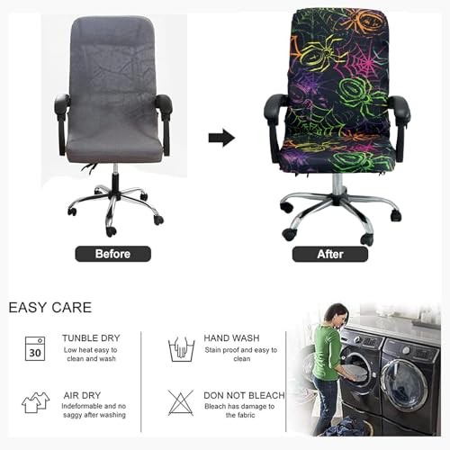 Halloween Office Chair CoversHorror Bloody Handprints Footprints on White Horror Theme Print Stretchable Slipcover for Modern Simplism Style High Back Boss Chair
