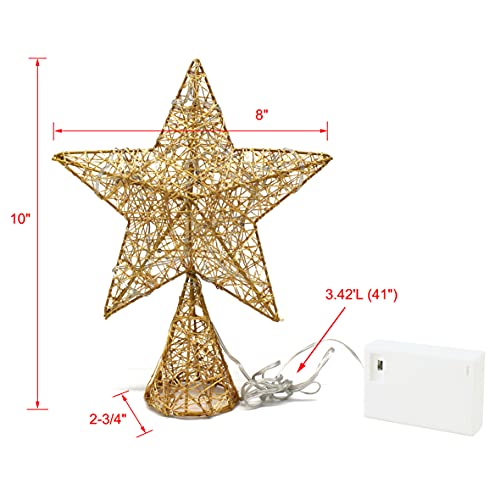Gold Tree Top Star with Warm White LED Lights and Timer for Christmas Ornaments and Holiday Seasonal Décor