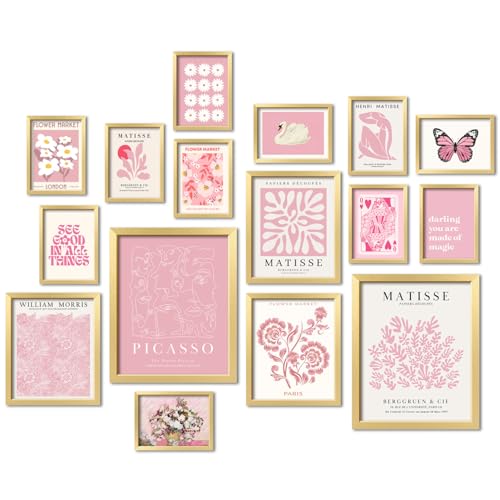16 PCS Pink Wall Art Decor (16 Count)