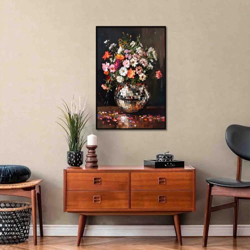 Colorful Moody Florals Disco Ball Canvas Wall Art