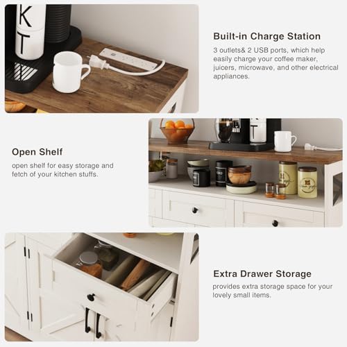 Farmhouse Buffet Cabinet with Drawers & Open Shelf