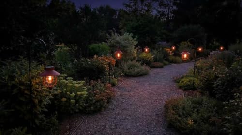 6 Pack Solar Lantern Hanging Waterproof Outdoor Metal Solar Lamp with Warm White Light Decorate for Yard Garden Pathway Patio Porch (6 Count)