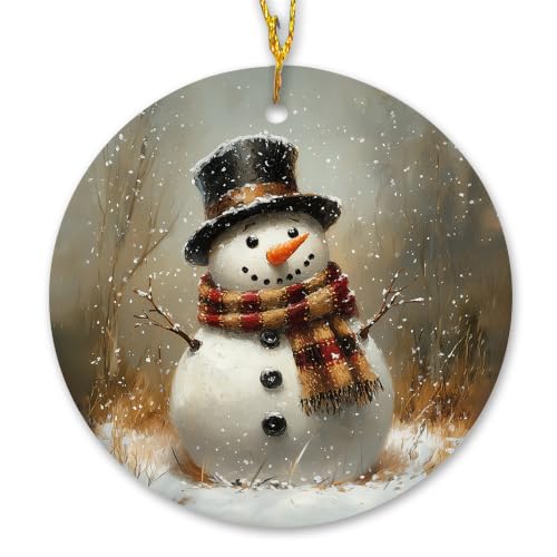 Vintage Winter Snowman Christmas Ceramic Ornament Gifts
