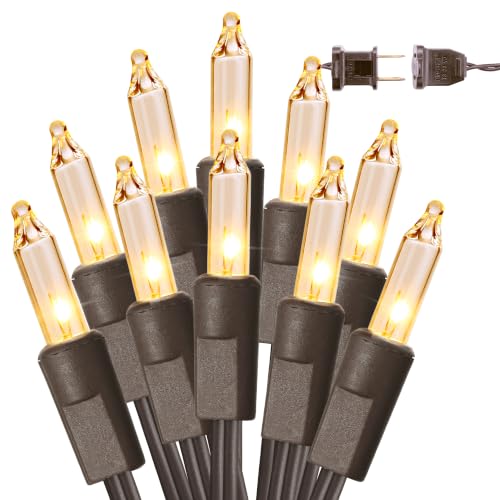 White Incandescent Mini Christmas Tree Lights 100 Count Brown Wire
