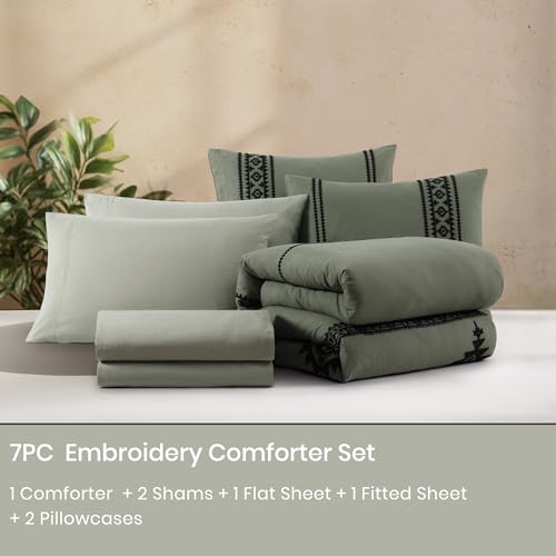 Embroidery California King Comforter Set 7 Pieces Bed in a Bag
