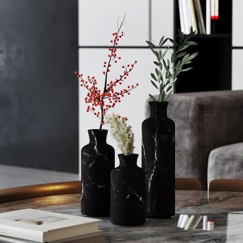 Black Marble Look 3pc Vase Set (3 Count)