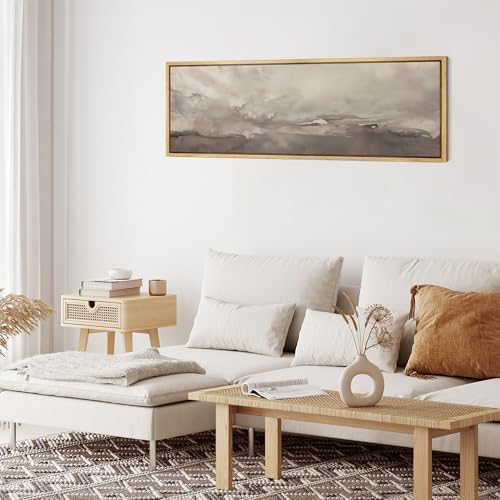 Large Framed Canvas Print Wall Art Misty Landscape Neutral Tranquil Abstract Nature Painting in Earth Tones Illustrations Decorative Colorful Multicolor for Bedroom