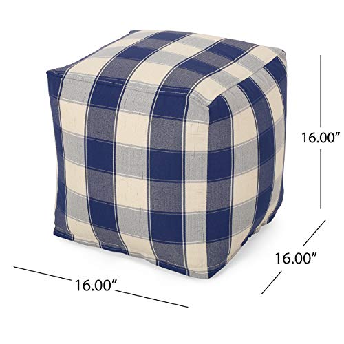 Modern Fabric Checkered Cube Pouf Ottoman Foot Stool
