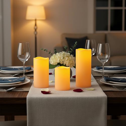Waterproof Outdoor Flameless LED Pillar Candles with Remote Timer (3 Count)