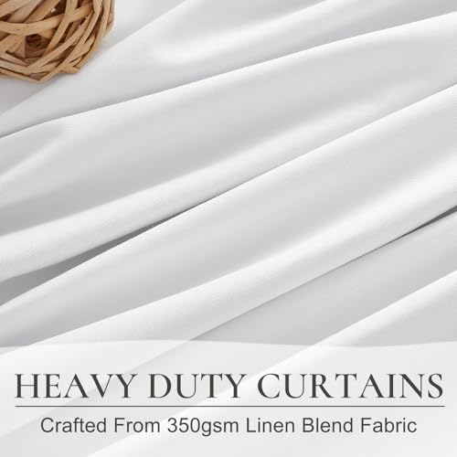 Bright White Curtains 108 Inches Long Pinch Pleated Linen Blackout Curtains for Living Room & Bedroom