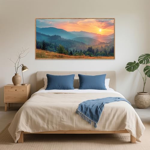 Mountain Sunset Framed Canvas Wall Art 40x20 Inch