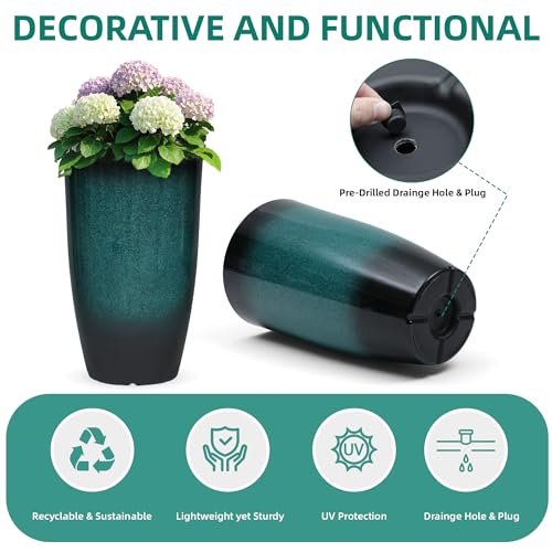 Autodaya 23.8" Tall Outdoor Planters Set of 2 Flower Pot for Outdoor Plants (2 Count)