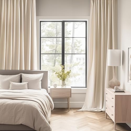 Cream Beige Back Tab Blackout Curtains 52x84 Inch Length 2 Panel Set (2 Count)