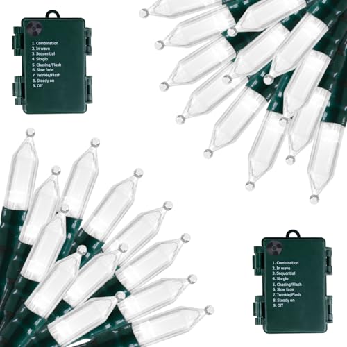 Battery Operated Christmas Lights 2 Pack 18 Ft 50 LED Pure White (2 Count)