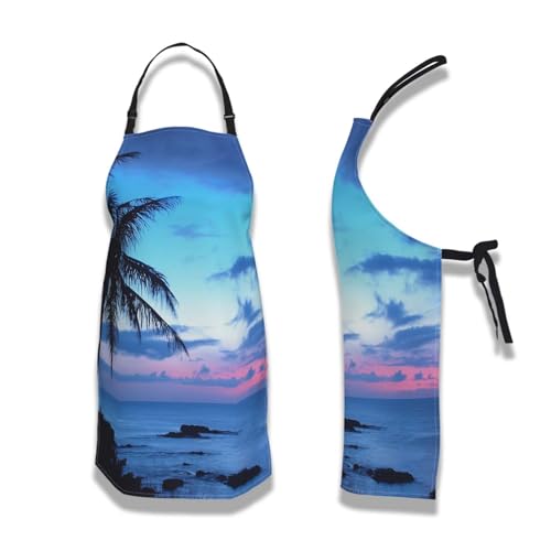 Kitchen Aprons for Men Hawaii Beach Blue Sunset Apron for Women for Cooking Restaurant BBQ Painting Crafting Gardening 27”