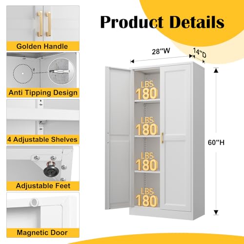 60"Metal Pantry Storage Cabinet with Doors & 3 Adjustable Shelves