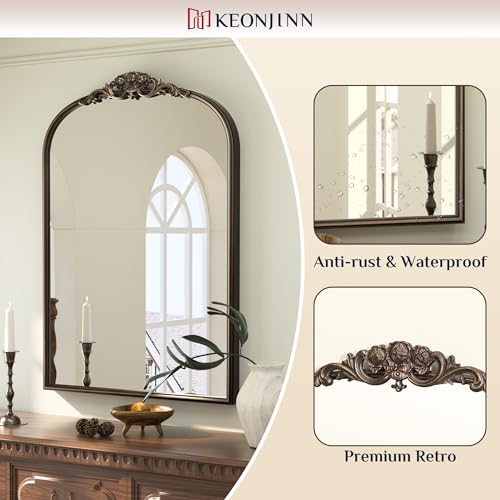 24x36 Bronze Vintage Arched Mirror for Wall