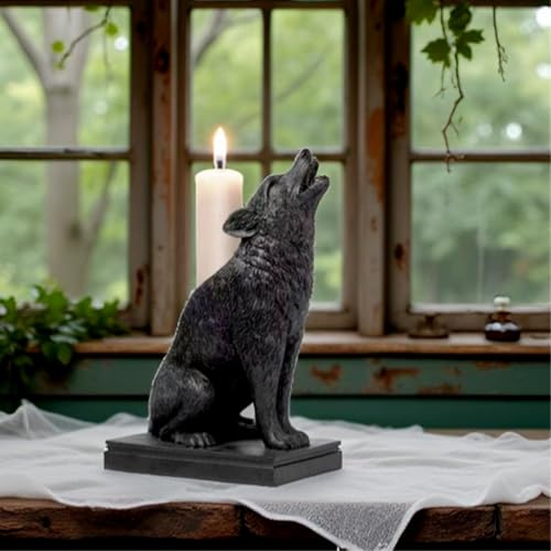 Gothic Black Wolf Candle Holder Statue