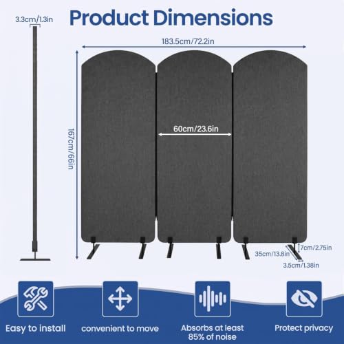 72 x 66 inch Freestandings Privacy Panel 3 Panel 24 inch Panels