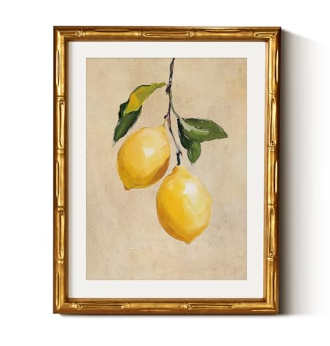 Gold Bamboo Framed Vintage Lemon Wall Art Botanical Artwork 11x14In