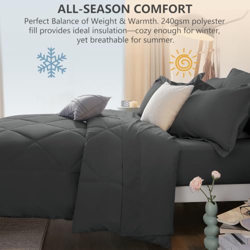 Full Comforter Set 82"x86" Dark Grey