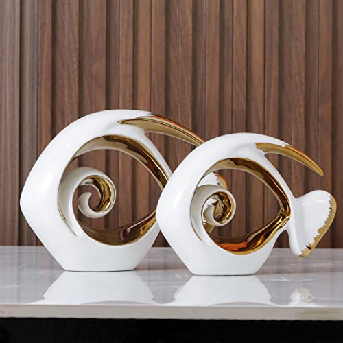 White Gold Ceramic Fish Figurines
