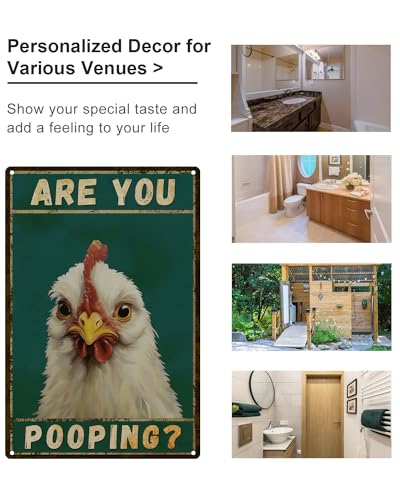 Chicken Are You Pooping Metal Tin Sign Vintage Bathroom Decor 8x12"