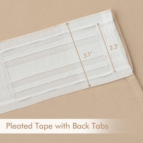 Beige Back Tab Blackout Curtains 52x90 Inch Long 2 Panels Set (2 Count)