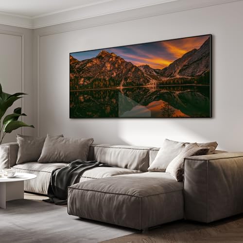 36"x72" Extra Large Framed Wall Art Majestic Mountain Landscape Reflected in Lake at Sunset for Home Living Room Bedroom Decor