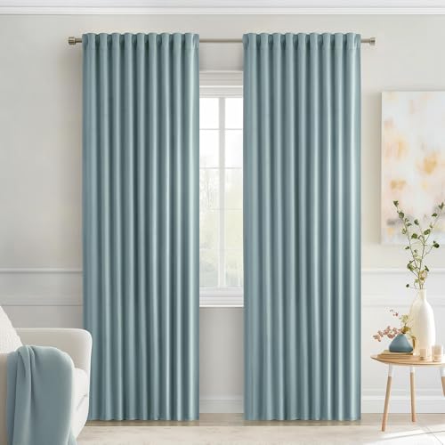 Slate Blue Back Tab Blackout Curtains 52x84 Inch Length 2 Panels Set