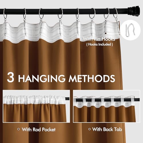 Golden Brown Back Tab Blackout Curtains 52x84 Inch Length 2 Panels (2 Count)