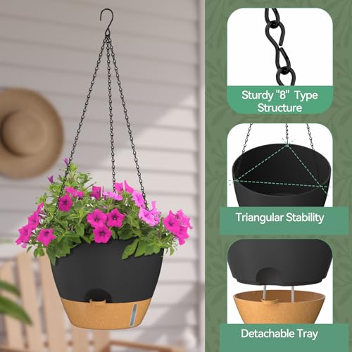 12 Inch Large Self Watering Hanging Planters for Indoor Outdoor Plants