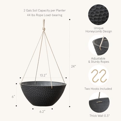 Large Hanging Planters for Outdoor Plants (2 Count)
